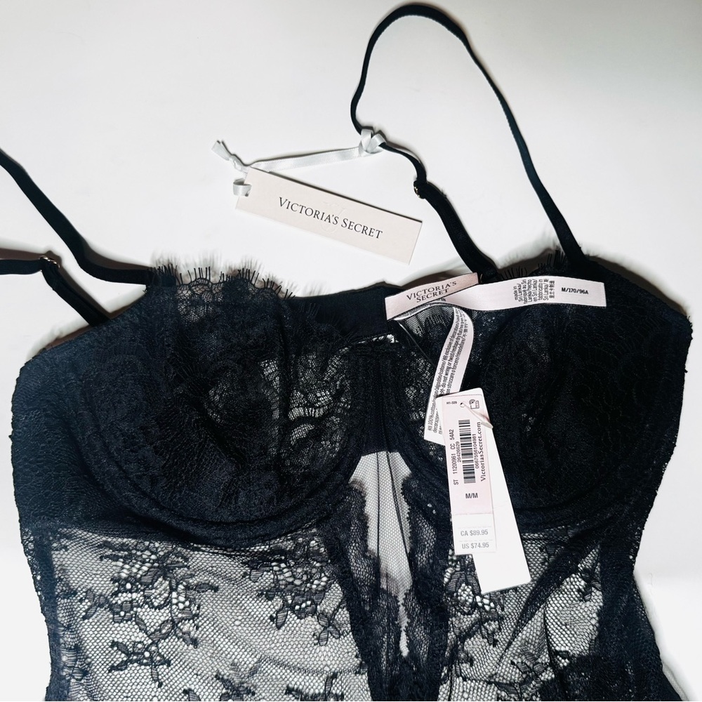 Victoria's Secret Black Lace Bodysuit Chemise - Picture 4 of 6